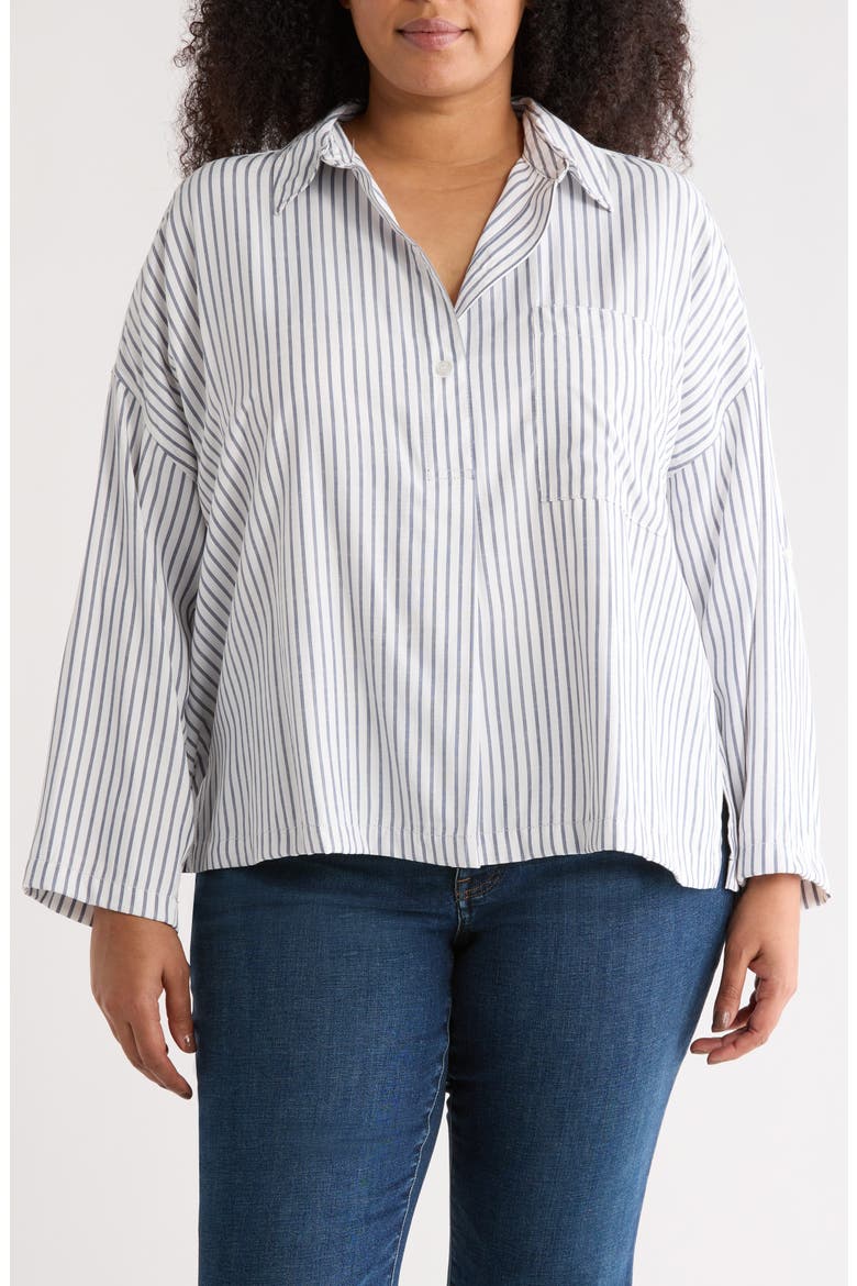 Stripe Button-Up Shirt, Main, color, OFF WHITE / INDIGO STRIPE