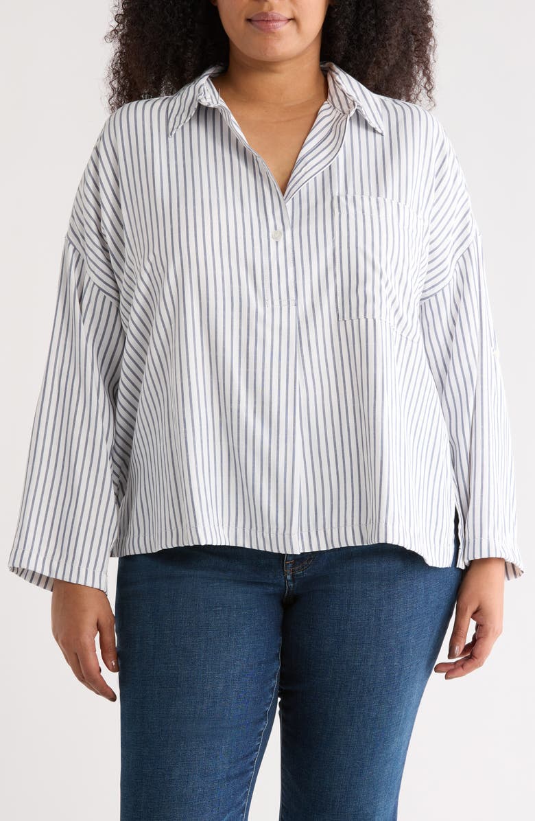MAX STUDIO Stripe Button-Up Shirt, Main, color, Off White / Indigo Stripe