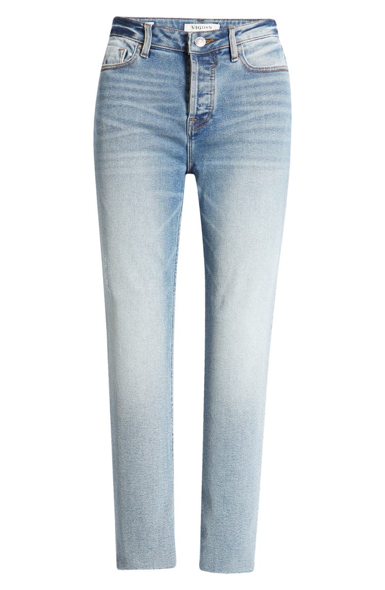 Vigoss High Waist Raw Hem Ankle Straight Leg Jeans, Alternate, color, 
