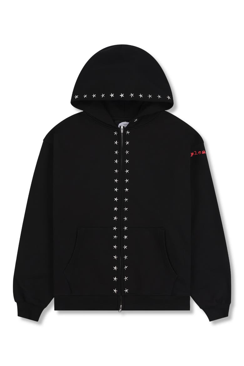X Zero Skateboards Dane Studded Relaxed Fit Cotton Hoodie, Alternate, color, BLACK