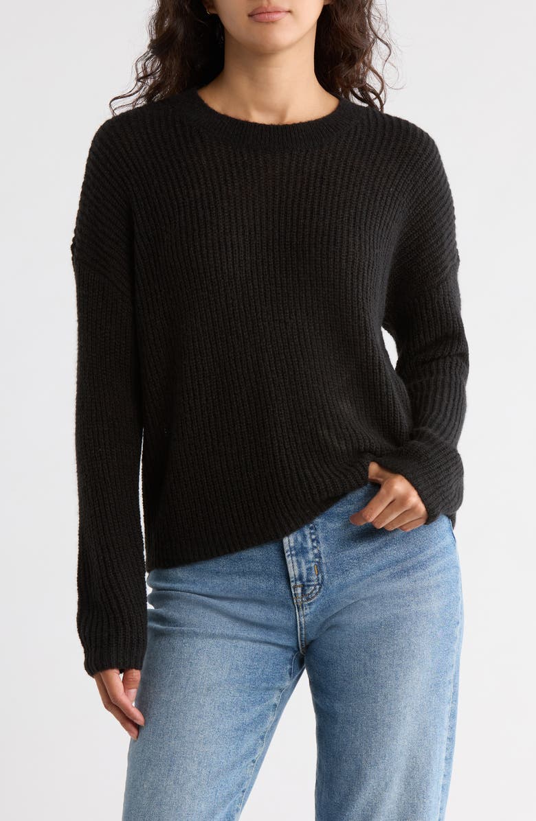 Madewell Ribbed Crewneck Sweater, Main, color, True Black