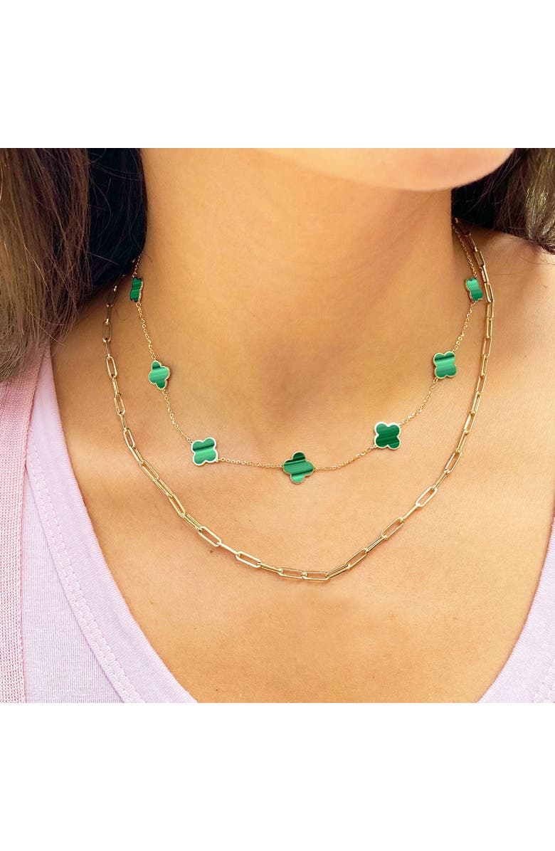 The Lovery Fine Jewelry Small Malachite Clover Necklace, Alternate, color, Malachite