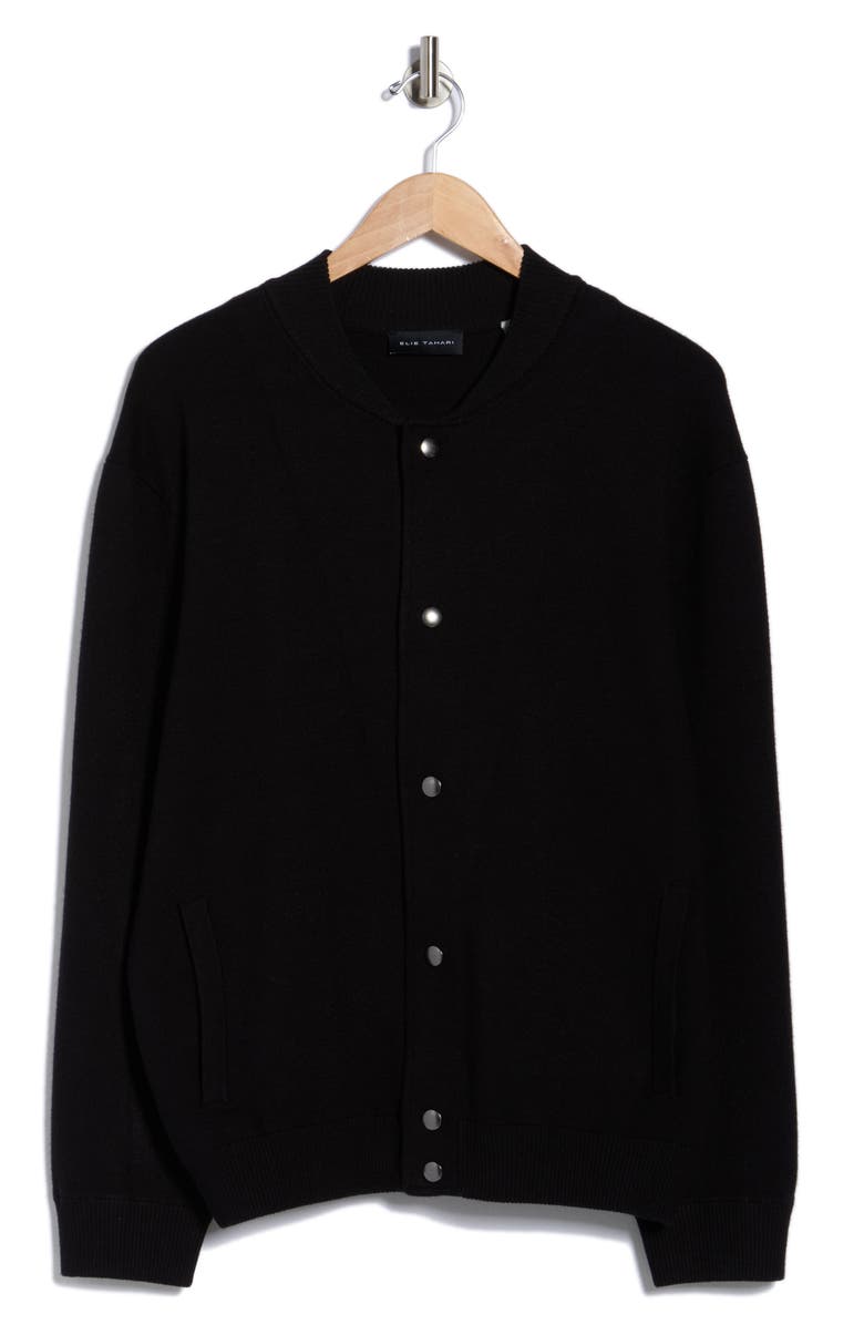 Elie Tahari Varsity Sweater Jacket, Alternate, color, Black
