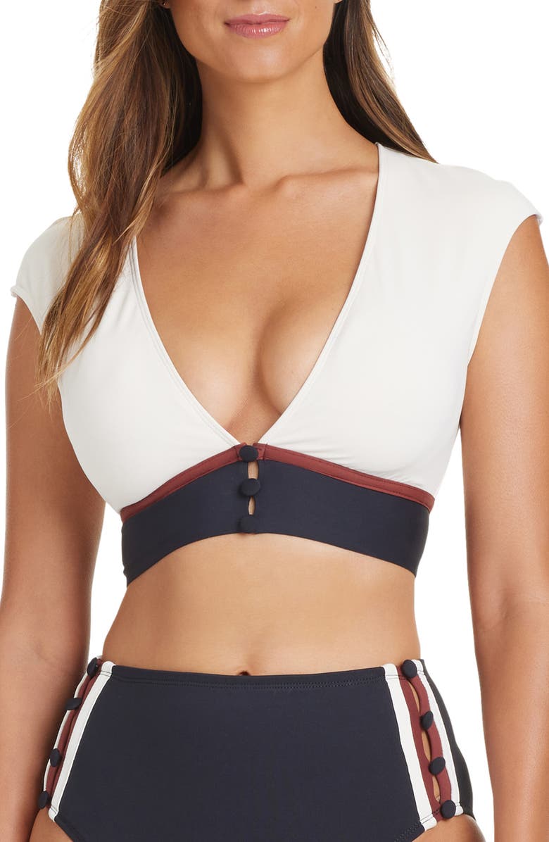 BLEU by Rod Beattie Cap Sleeve Crop Bikini Top, Main, color,