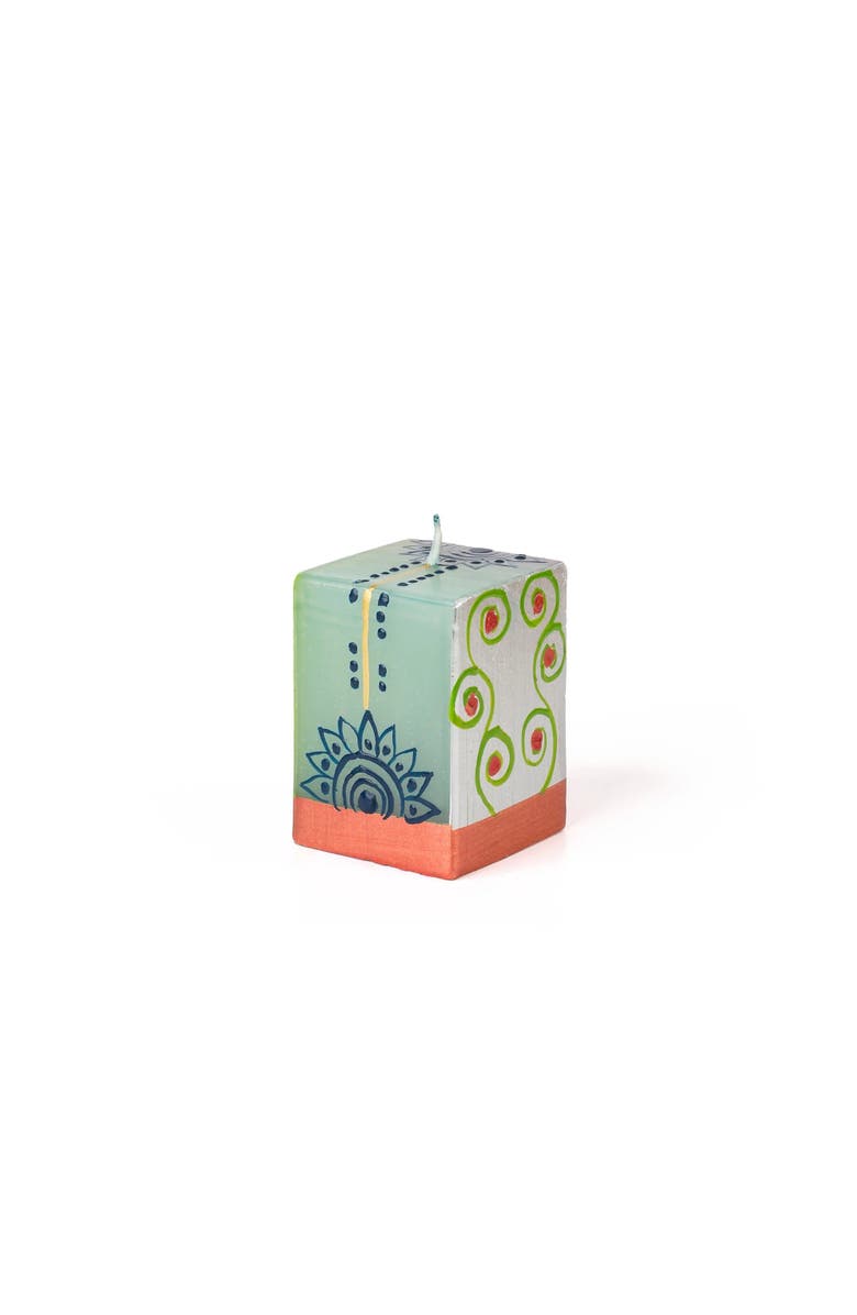 Thumbprint Artifacts Sari Painted Cube Candle, Main, color, Cube - 2X2x3"