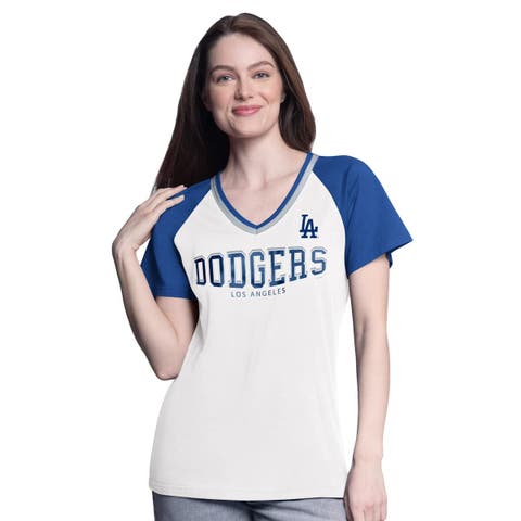 Women's G-III 4Her by Carl Banks  White/Royal Los Angeles Dodgers Ball Park Raglan V-Neck T-Shirt