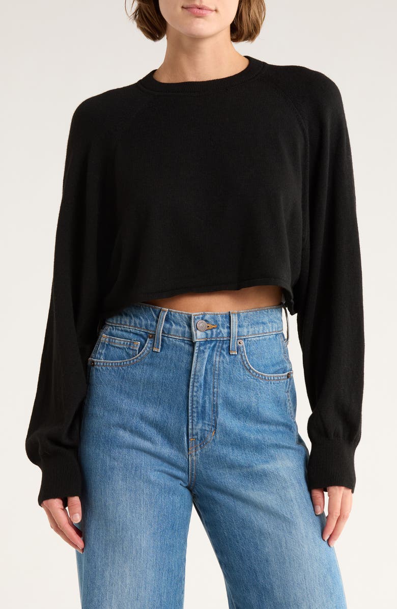 INDUSTRY REPUBLIC CLOTHING Raglan Sleeve Crop Sweater, Main, color, Black