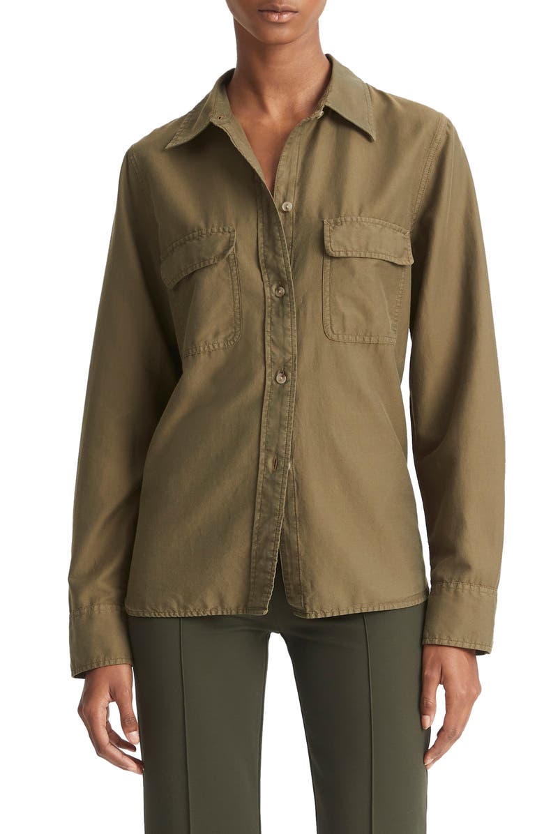 Vince Utility Long Sleeve Button-Up Shirt, Main, color, Washed Vine