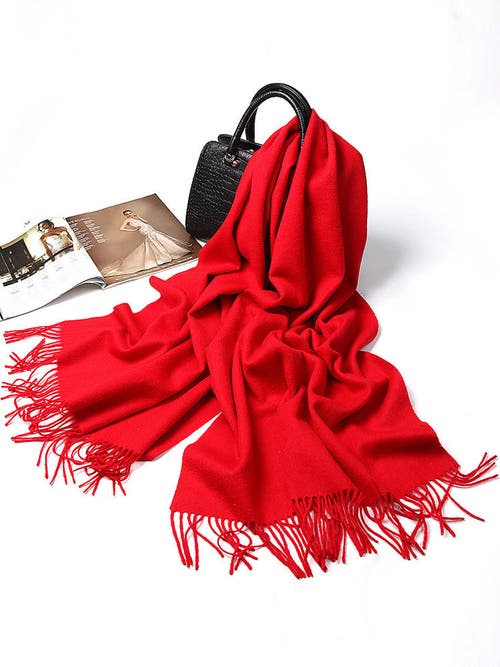 Silksilky Pure Wool Scarf Shawl In Red