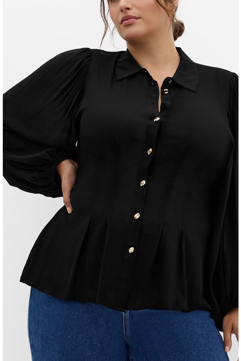 Piper Puff Shoulder Shirt, Main, color, BLACK