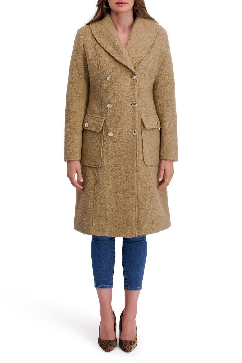 Double Breasted Bouclé Walker Coat, Main, color, CAMEL