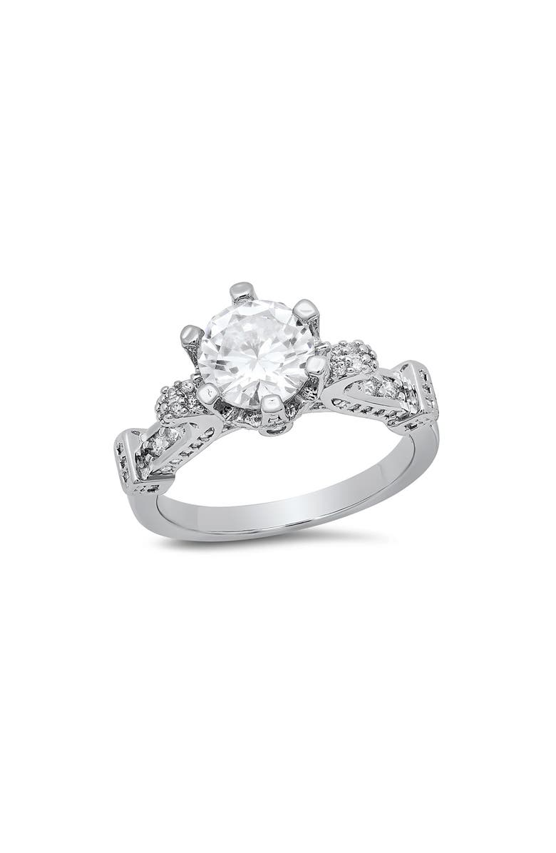 HMY JEWELRY Round Cubic Zirconia Engagement Ring, Main, color, Silver