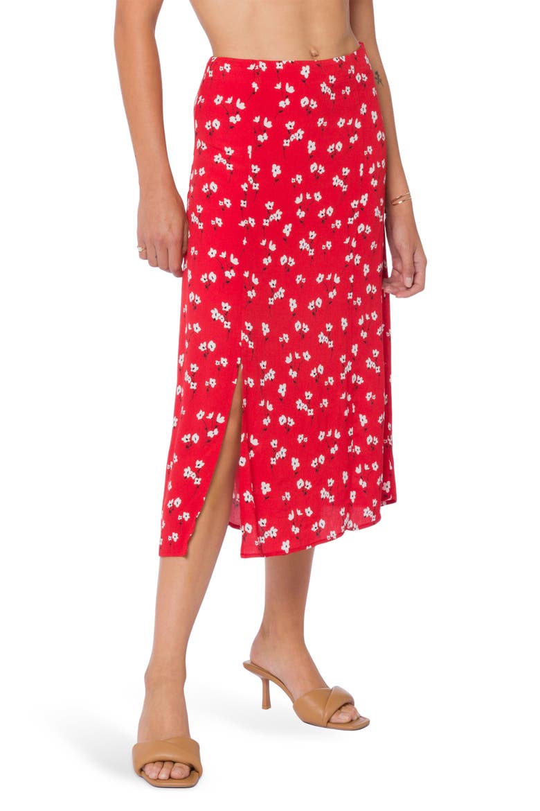 Pull-On Floral Midi Skirt, Alternate, color, RED POPPY