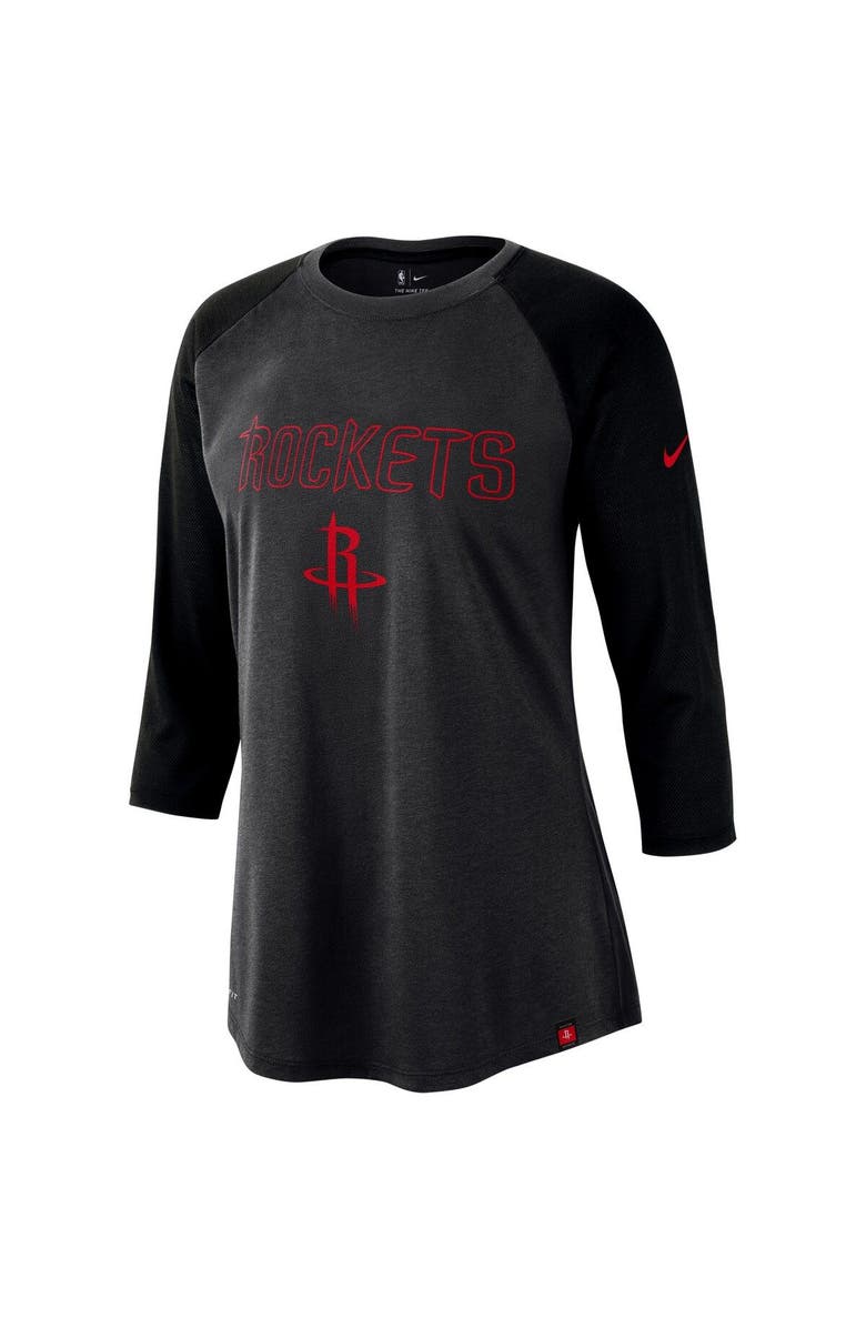 Nike Women's Nike Charcoal/Black Houston Rockets Wordmark Logo Performance 3/4-Sleeve Raglan T-Shirt, Alternate, color,