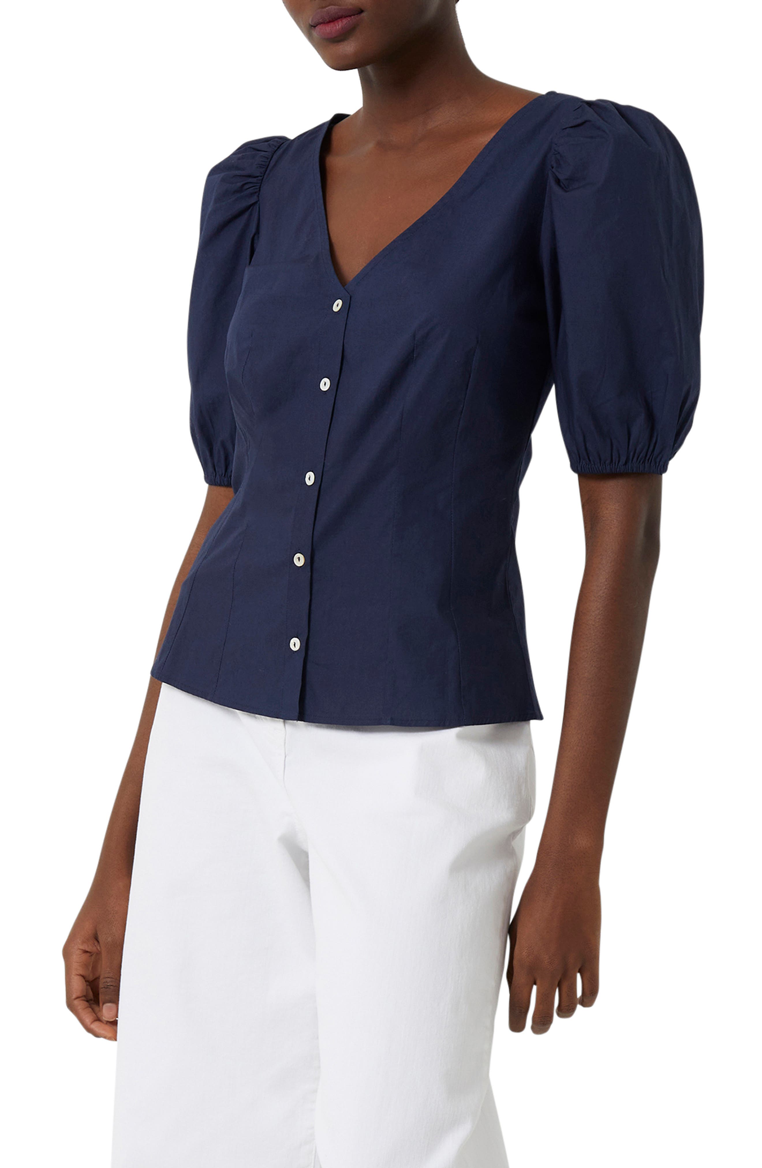 French Connection Armina Puff Sleeve Cotton Poplin Blouse (Women ...