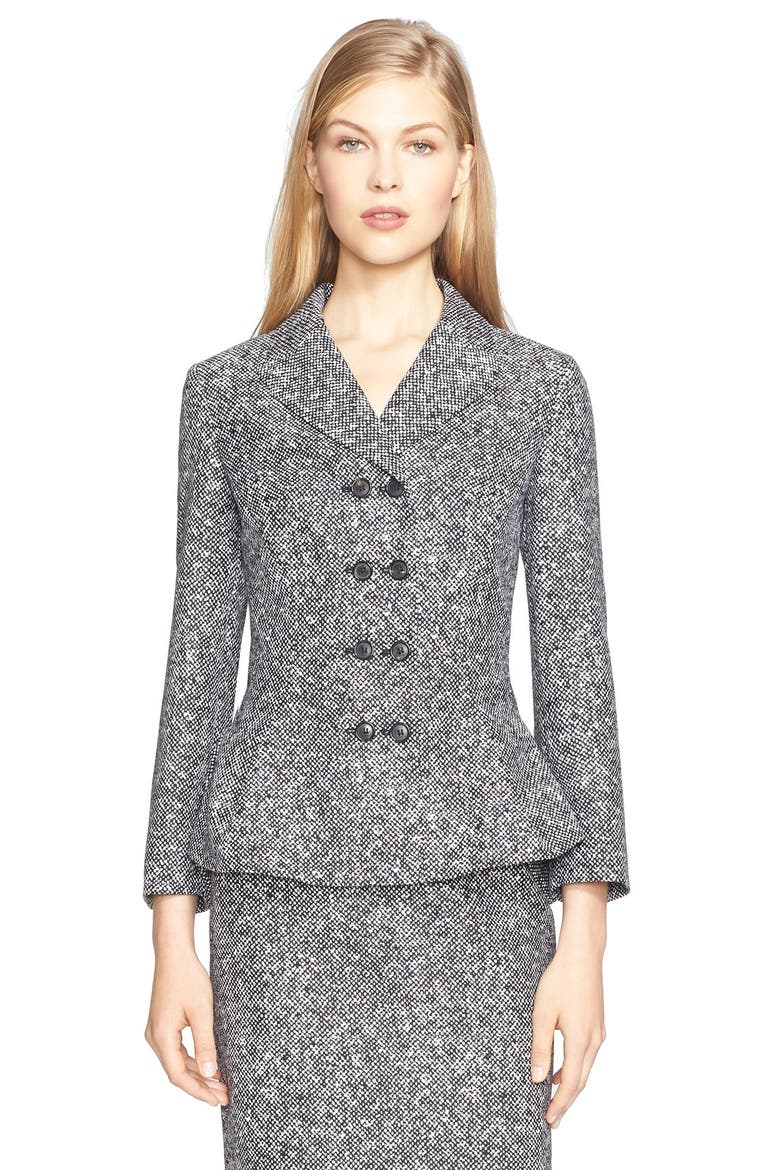 Double Breasted Tweed Jacquard Jacket, Main, color, BLACK/ WHITE