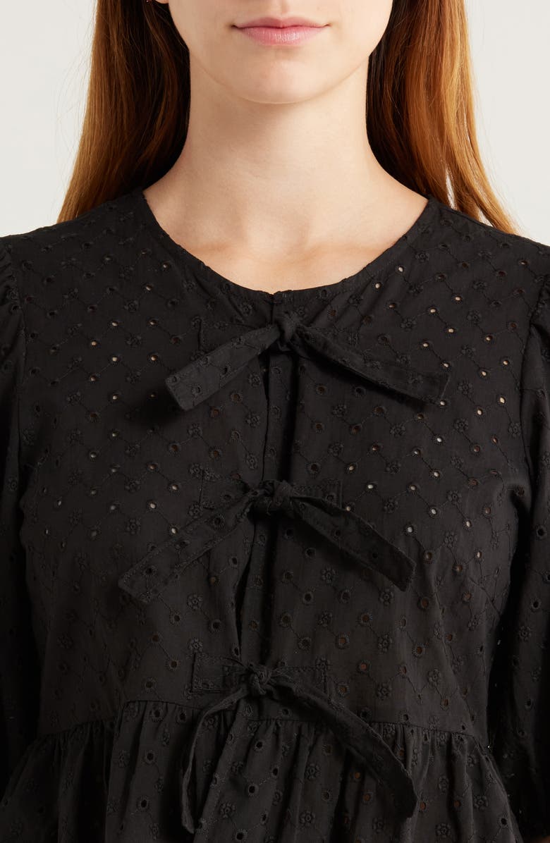 Steve Madden Paula Eyelet Embroidery Shirt, Alternate, color, Black