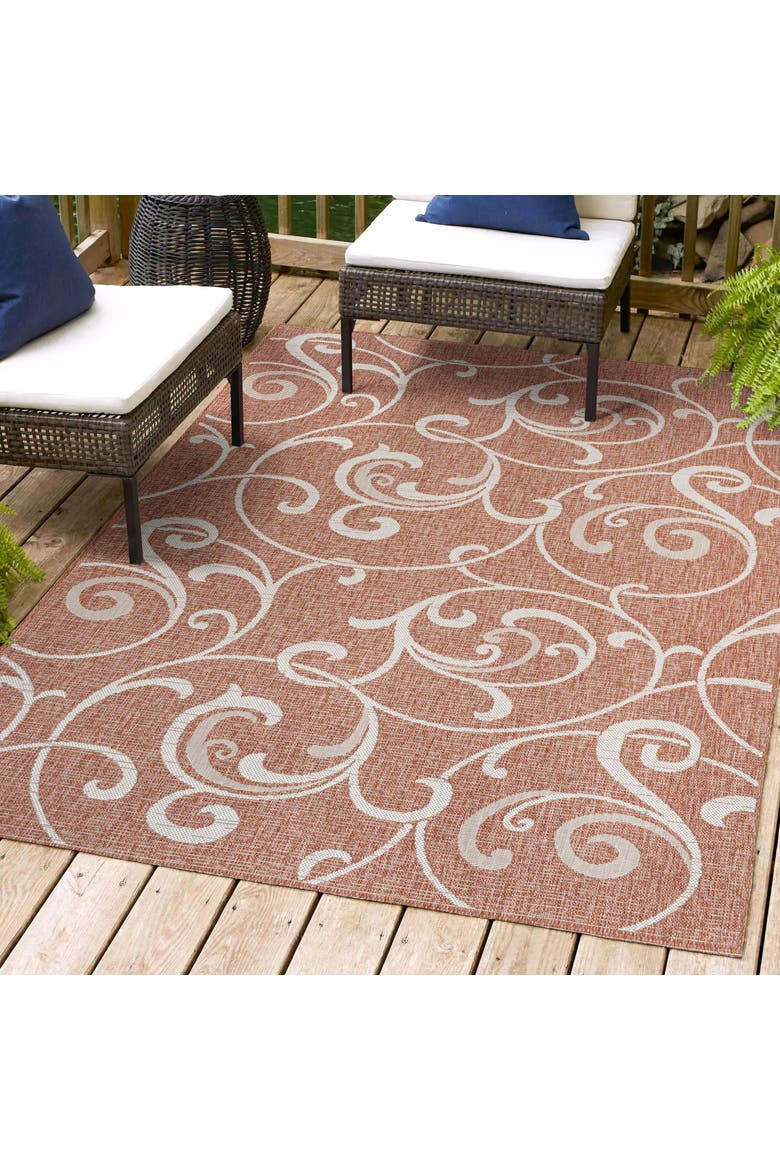 Maribel Traditional Classic All-Over Scroll Indoor/Outdoor Area Rug, Alternate, color, Salmon/Cream