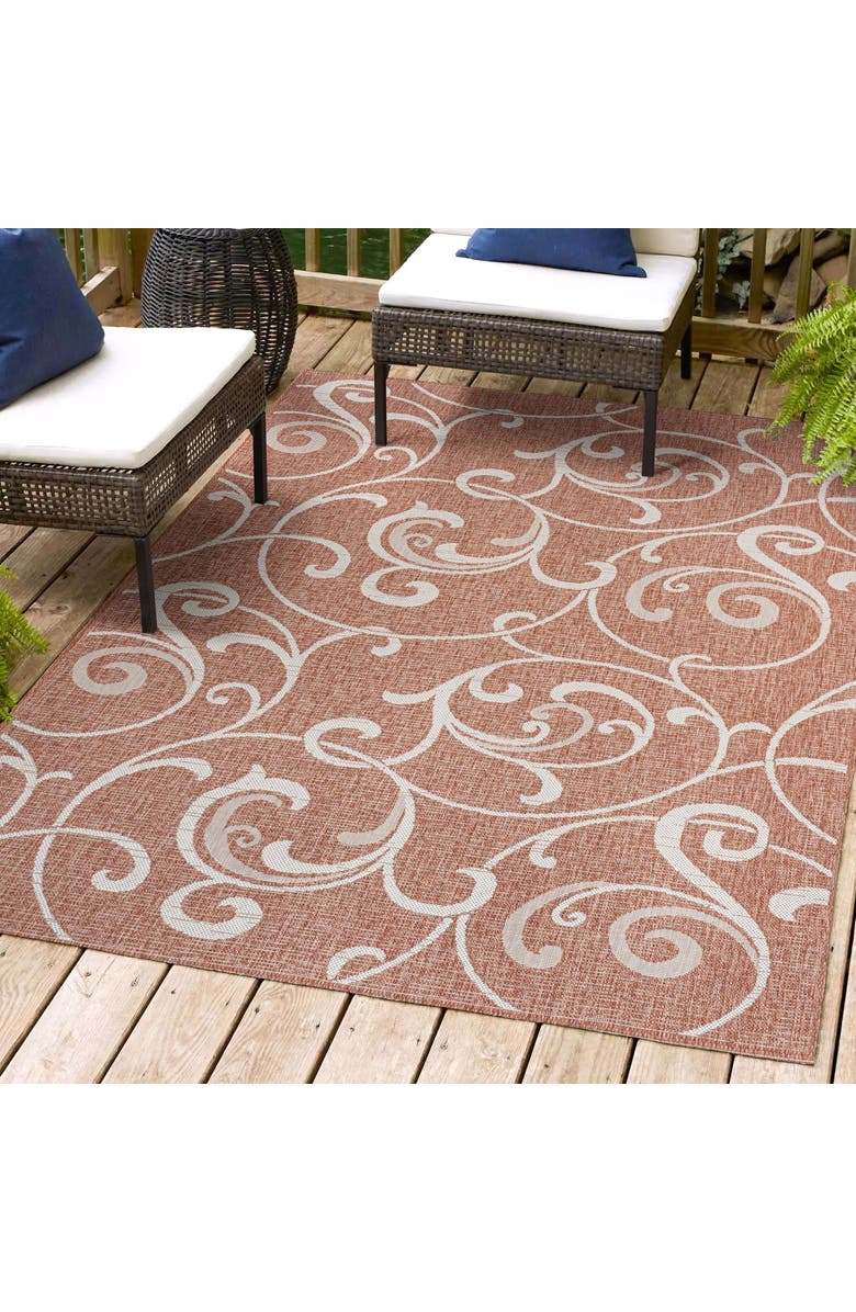 JONATHAN Y Maribel Traditional Classic All-Over Scroll Indoor/Outdoor Area Rug, Alternate, color, Salmon/Cream