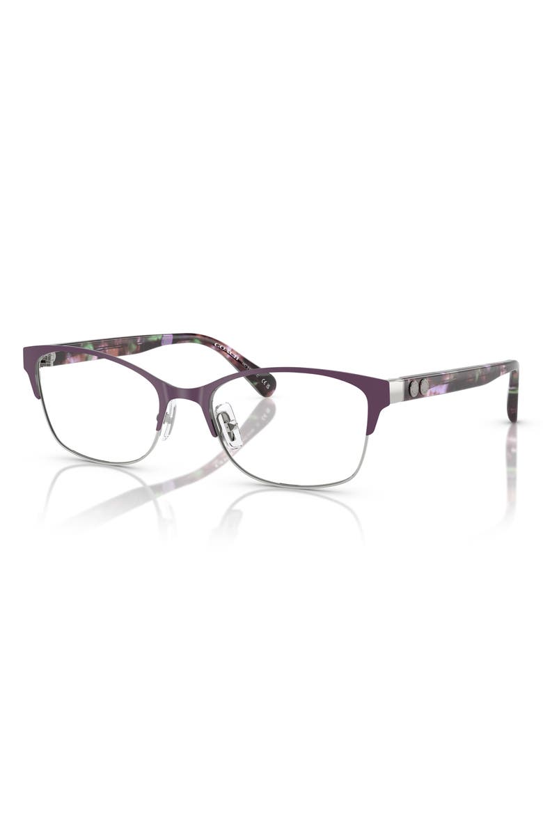 COACH 53mm Rectangular Optical Glasses, Alternate, color, Silver / Amethyst / Demo Lens