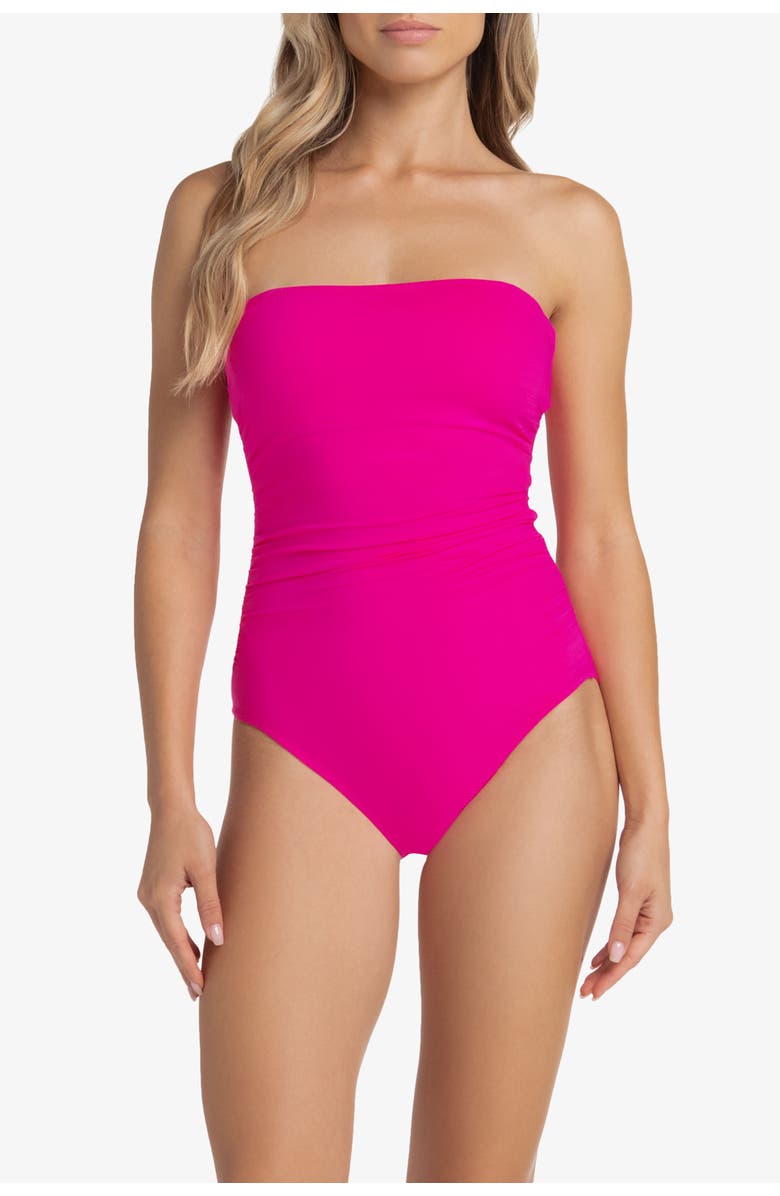 HELEN JON Classic Bandeau One-Piece, Main, color, Textured Lotus Pink