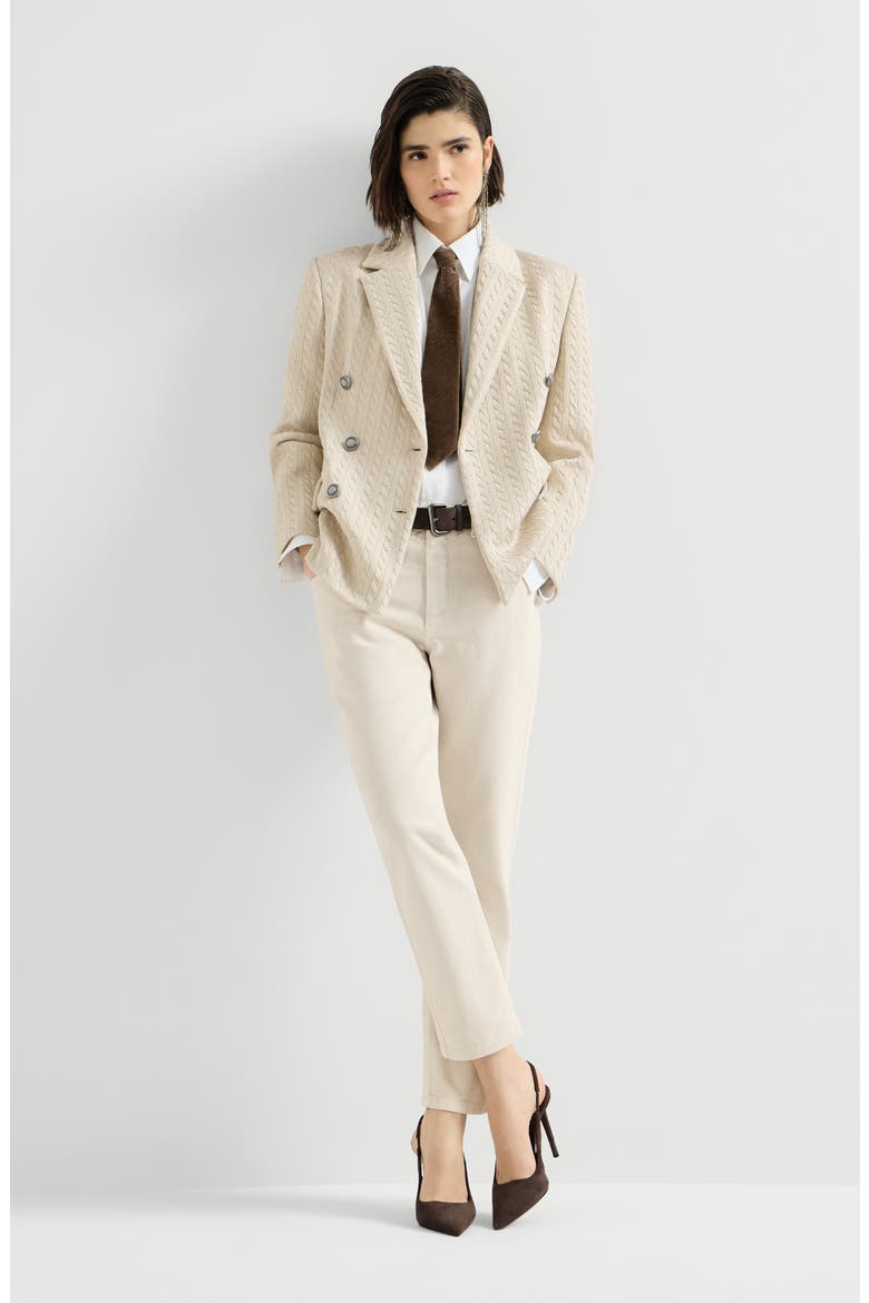 Dyed denim five-pocket straight trousers with shiny bartack, Alternate, color, Milk