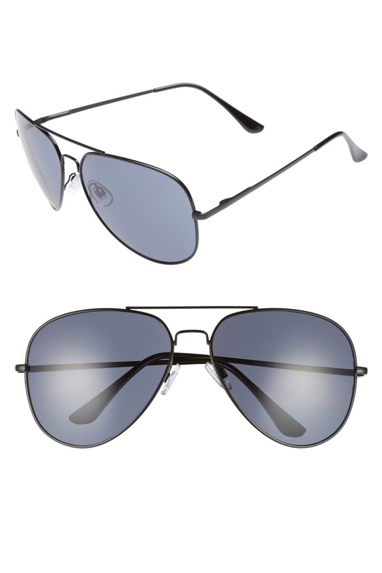 60mm Large Aviator Sunglasses, Main, color, BLACK/ BLACK