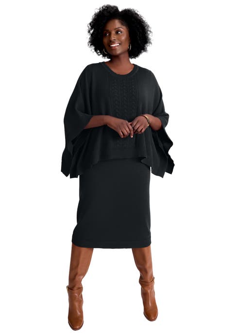Cable Knit Cape Sweater Dress (Plus)