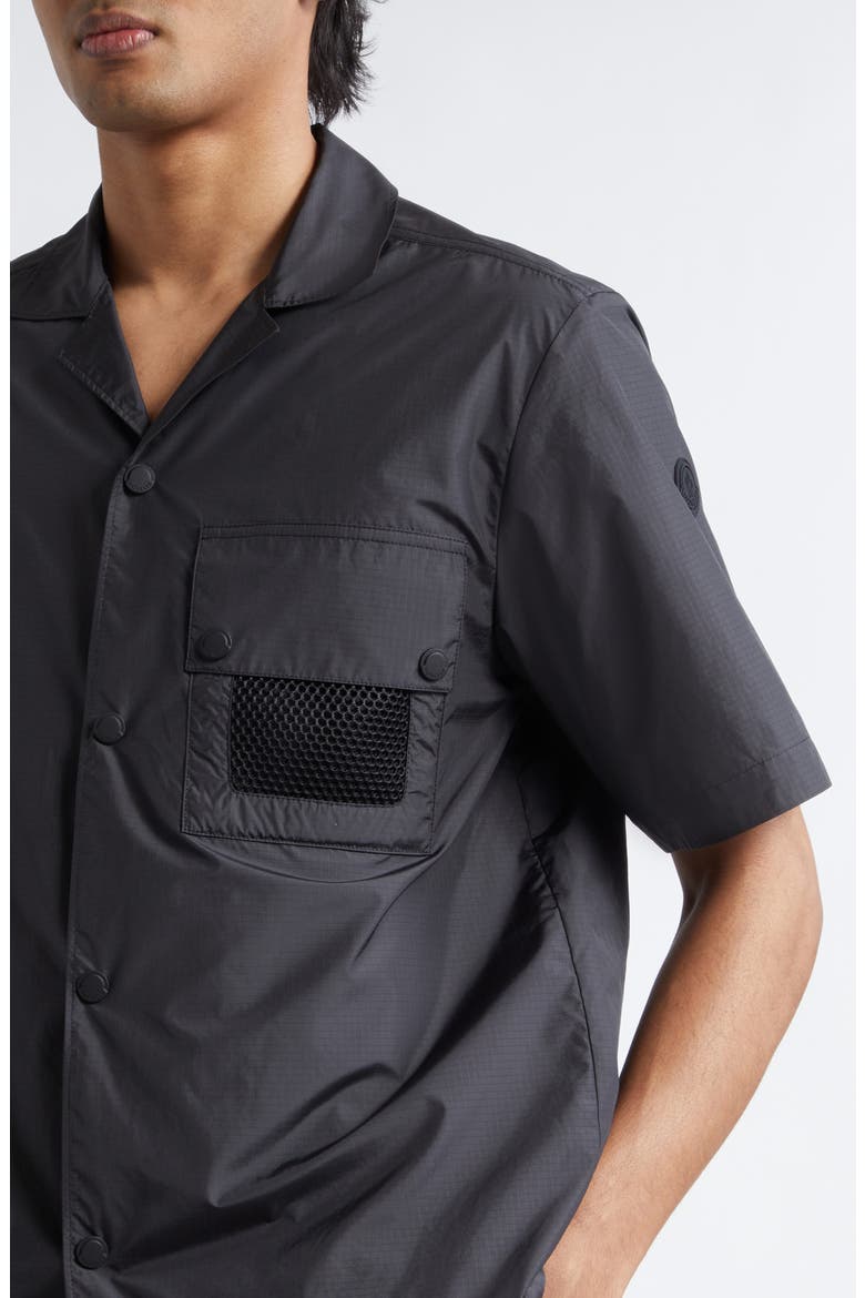 Mesh Pocket Short Sleeve Ripstop Snap Shirt, Alternate, color, BLACK