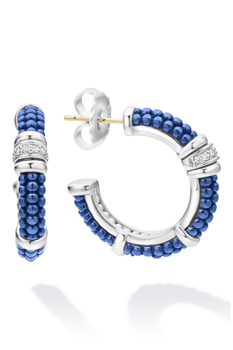 Blue Caviar Diamond Hoop Earrings, Alternate, color, ULTRAMARINE