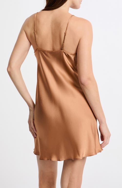 Etam Milky Lace Trim Silk Chemise In Brown