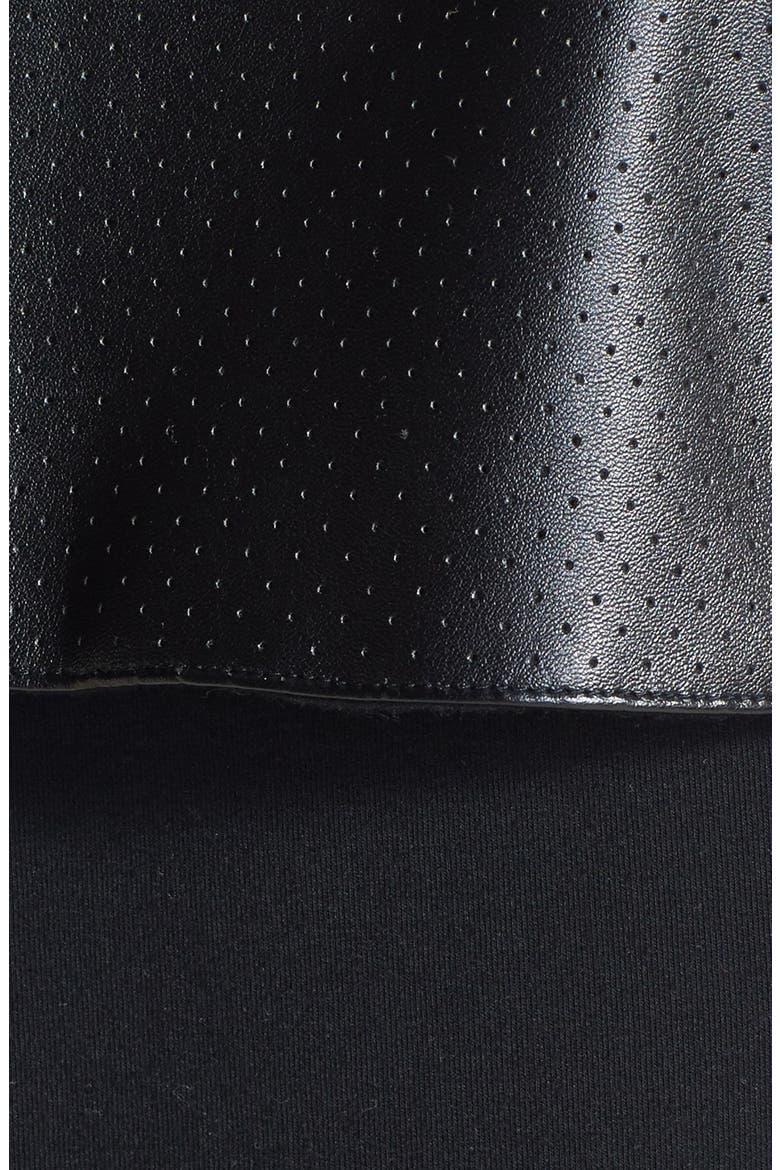 Faux Leather Trim Fleece Vest, Alternate, color, BLACK