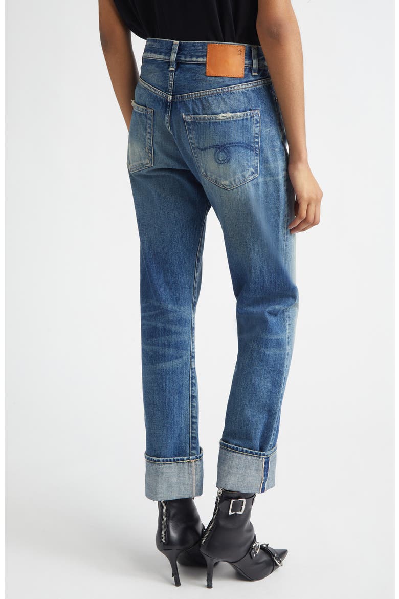 Cuffed Boyfriend Jeans, Alternate, color, ABYSS SELVEDGE BLUE