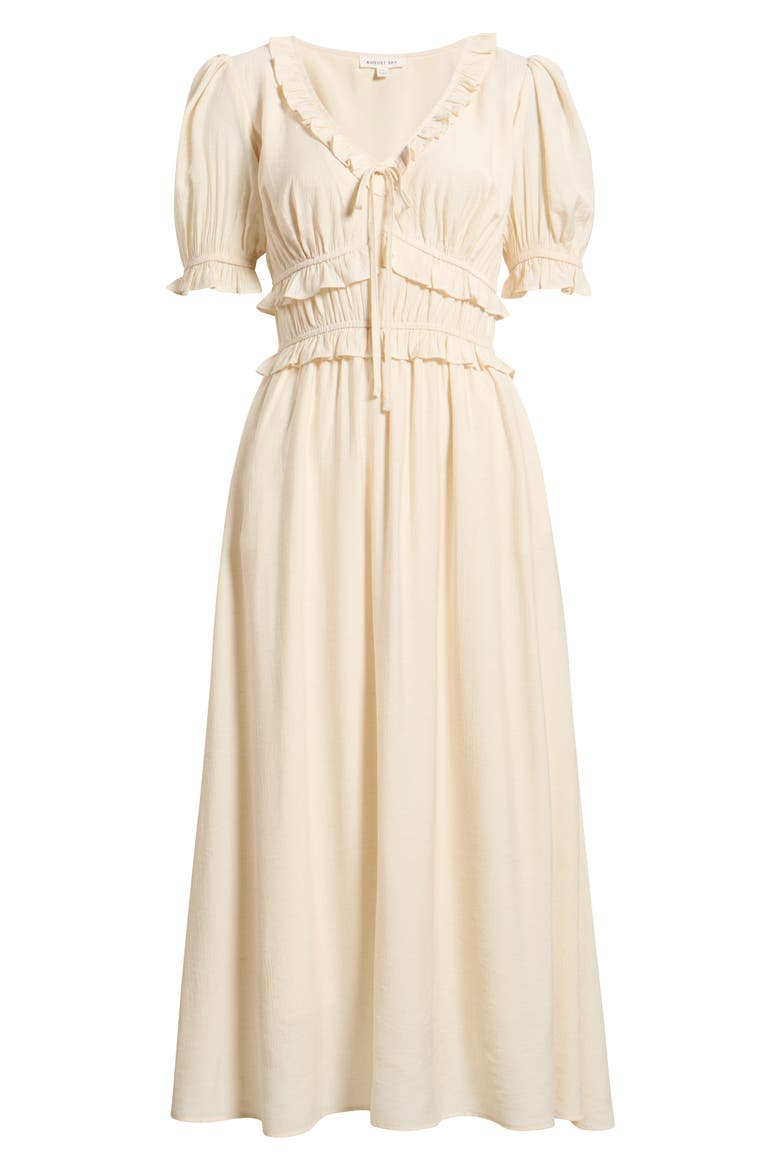 Ruffle Trim Short Sleeve Midi Dress, Alternate, color, IVORY