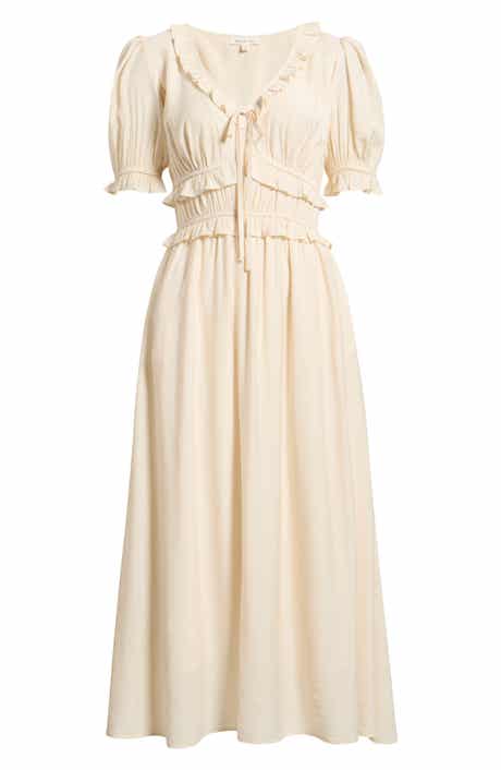 Ruffle Trim Short Sleeve Midi Dress