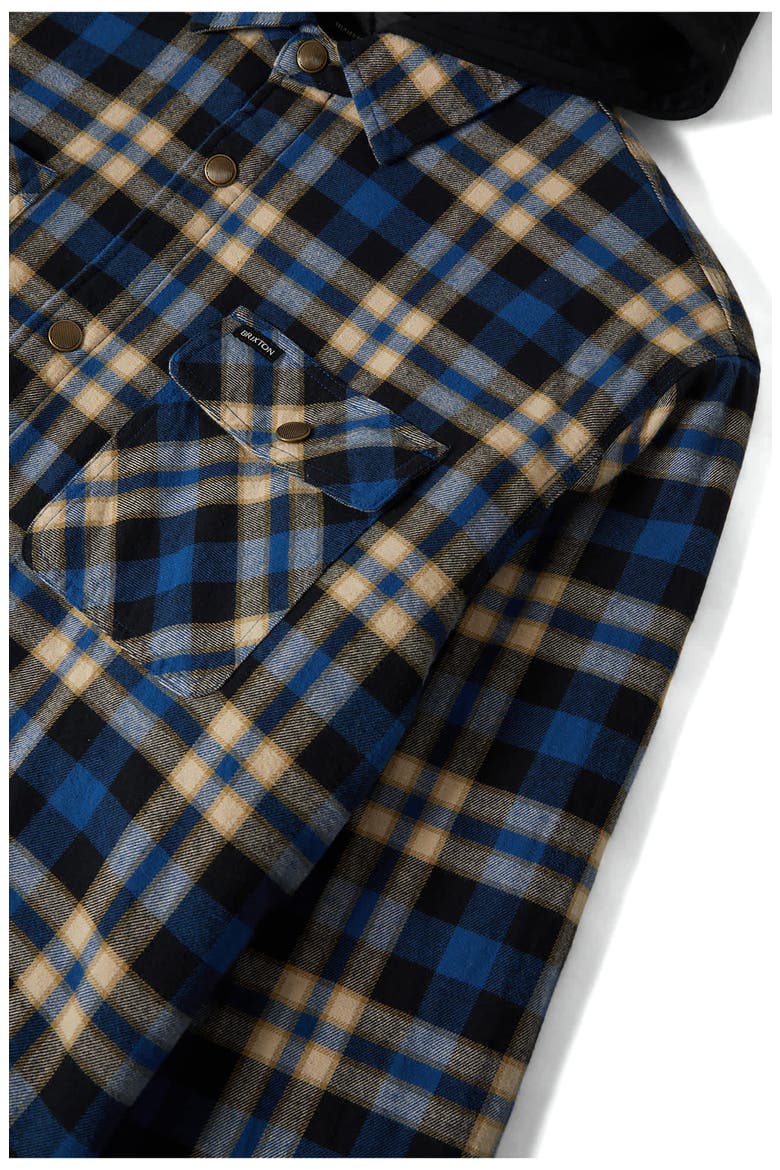 Bowery Quilted Hooded Plaid Flannel Snap-Up Jacket, Alternate, color, NAVY/ CREAM