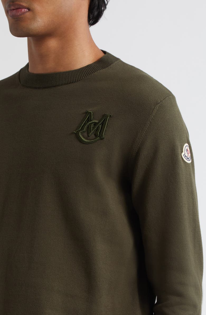 Moncler Logo Embroidered Cotton Sweater, Alternate, color, Deep Depths