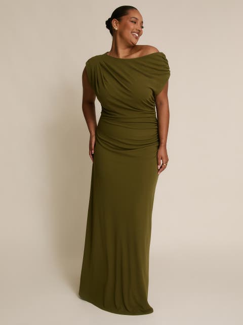 Slash Neck Draped Bridesmaid Dress