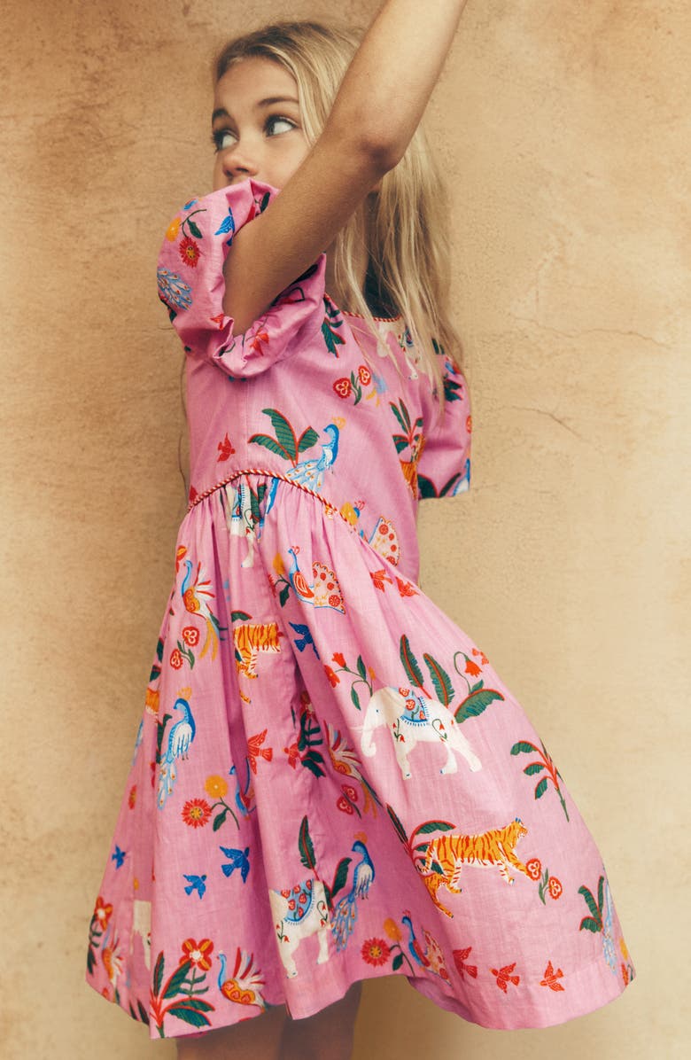 Mini Boden Kids' V-Waist Dress, Alternate, color, Formica Pink Tropical Animals