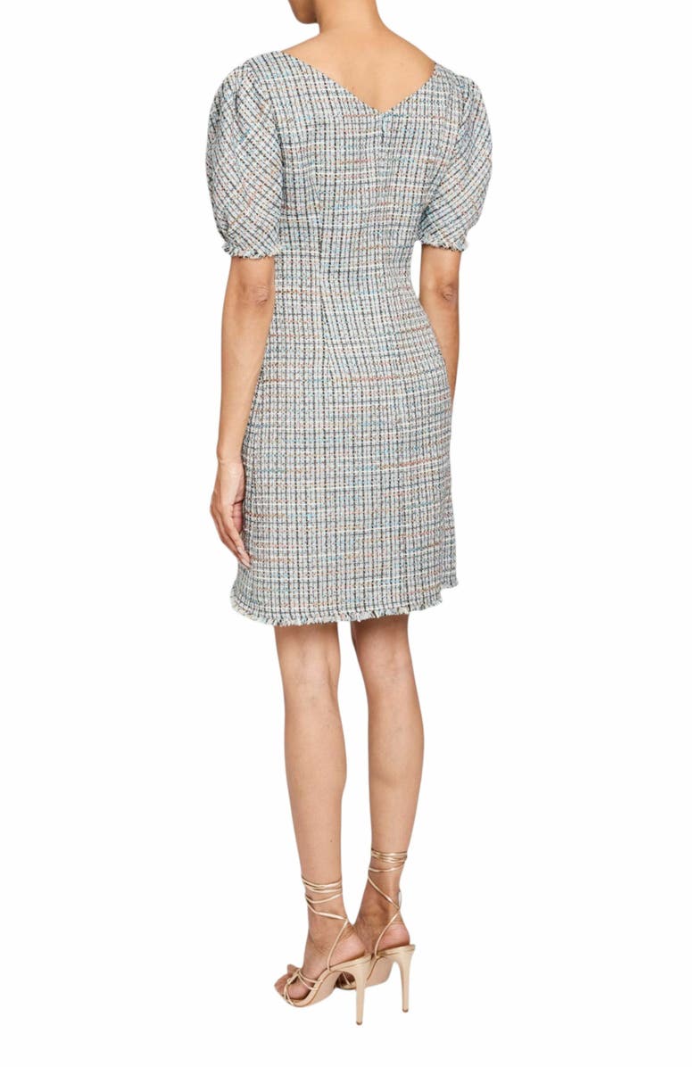 Santorelli VIOLET A-Line Shift Dress with Puff Sleeves in Luxury Tweed with Lurex, Alternate, color, Ocean Mist
