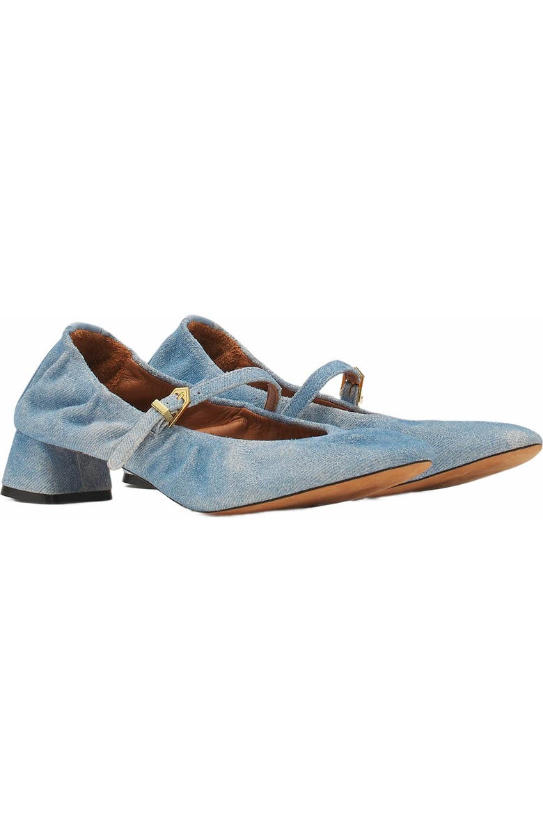 Lanvin Heeled Mary Janes In Leather With A Faded Denim Effect, Alternate, color,