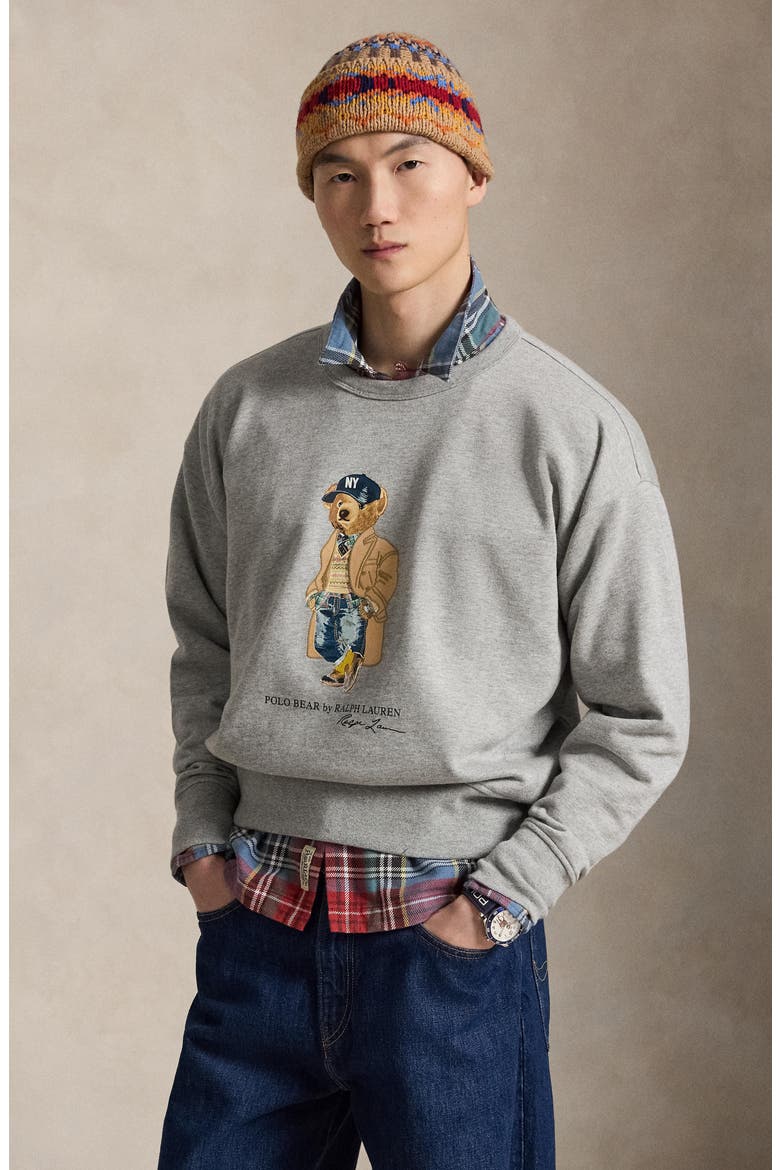 Polo Bear Fleece Crewneck Sweatshirt, Alternate, color, GREY HEATHER