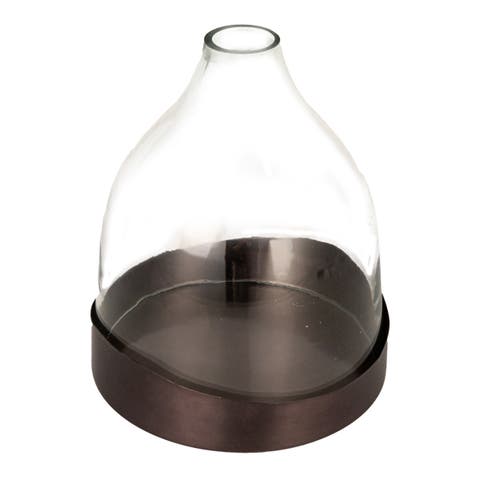 Sophisticated Glass Cloche with Metal Tray, Clear and Black Nickel