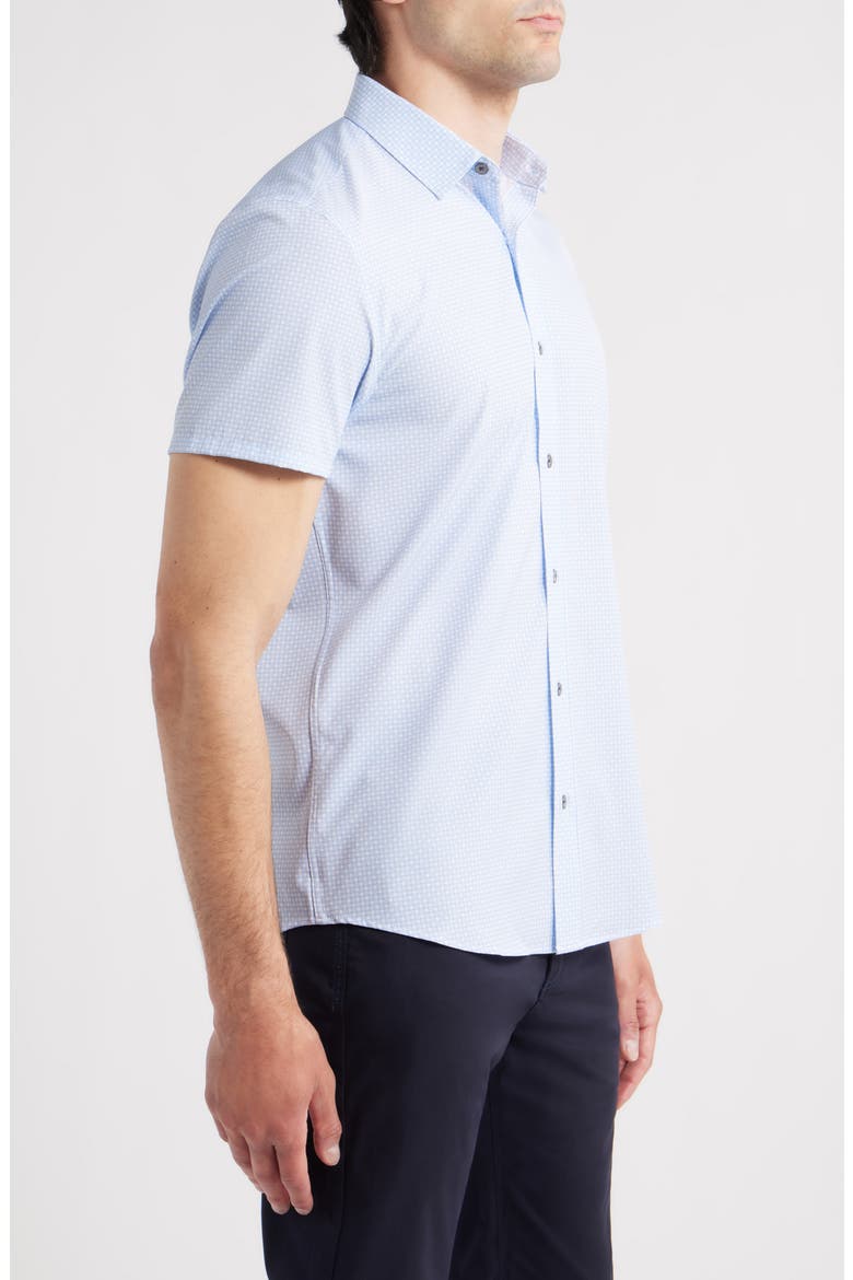 Trim Fit Floral Medallion Print Short Sleeve Performance Button-Up Shirt, Alternate, color, LIGHT BLUE