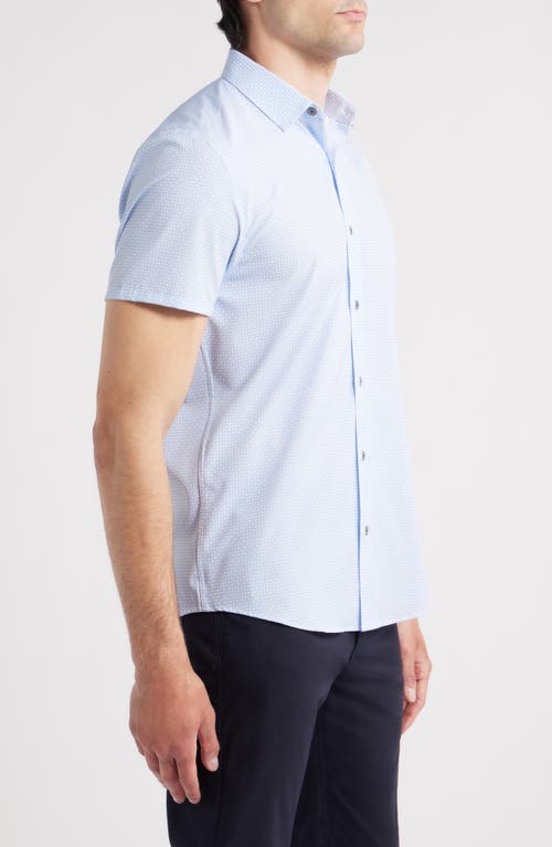 Wrk W.r.k Cross Hatch Microprint Short Sleeve Performance Button-up Shirt In Blue