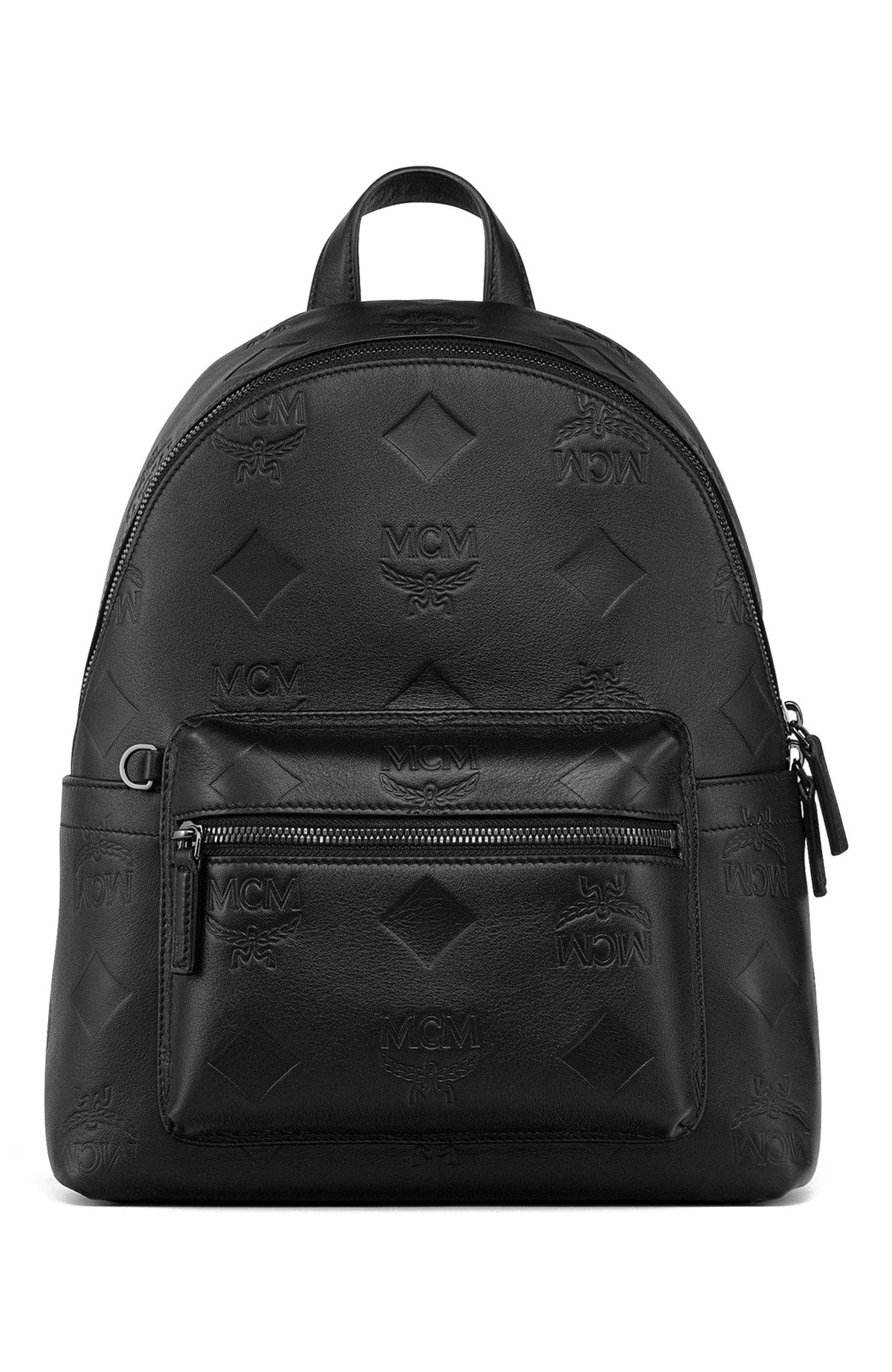 MCM Small Stark Backpack in Maxi Monogram Leather, Alternate, color, Black