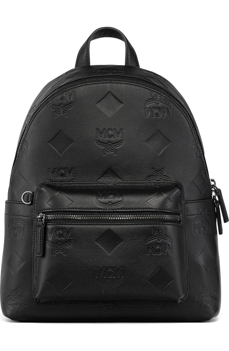 MCM Small Stark Backpack in Maxi Monogram Leather, Alternate, color, Black