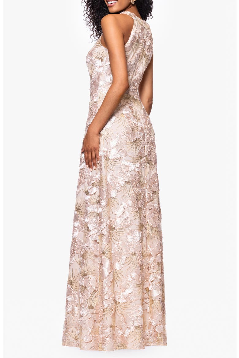 Sequin Floral Sleeveless Gown, Alternate, color, CHAMPAGNE
