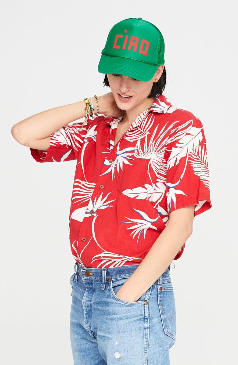 Clare V. Trucker Hat, Alternate, color, Green W/ Poppy Block Ciao