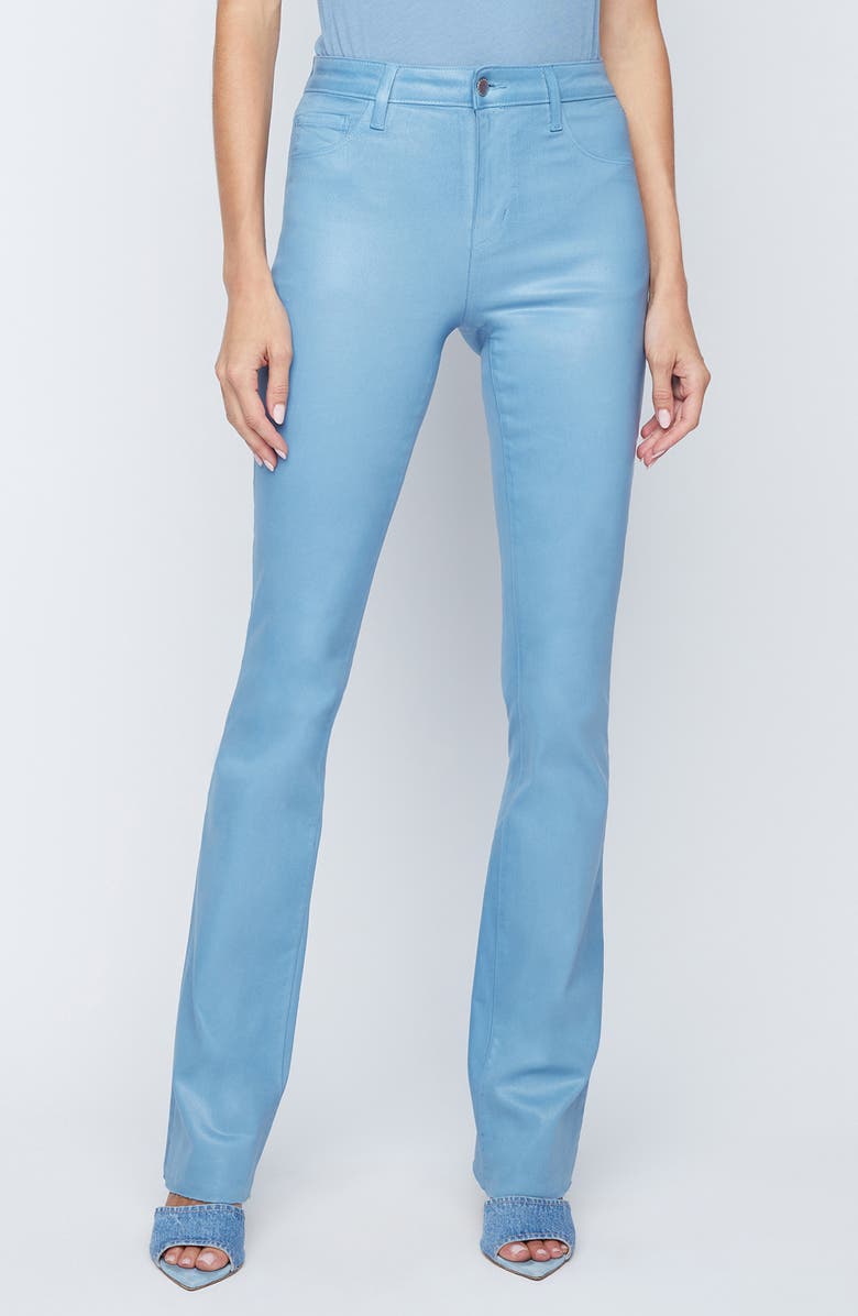 L'AGENCE Ruth Coated High Waist Raw Hem Straight Leg Jeans, Main, color, Blue Mist